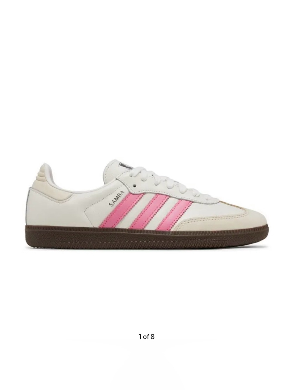 adidas Samba Leather Sneakers in White with Pink Stripes and Brown Sole